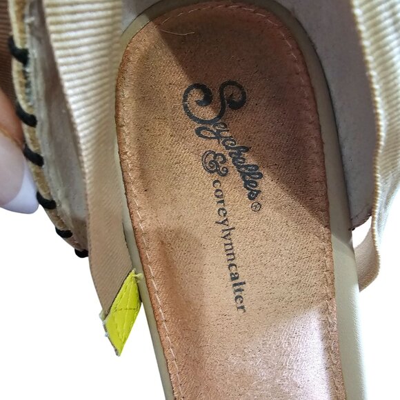 Tan Woven Wedge Heels With Ankle Tie Strap & Black Stitch Detail Womens Size 8.5 - Picture 10 of 15